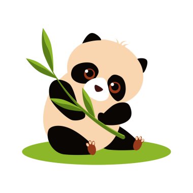 Sevimli Panda bambu yeme. Vektör çizim.