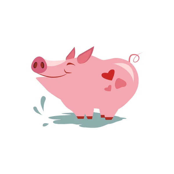 Pink Pig in Pool Vector Illustration — Stock Vector