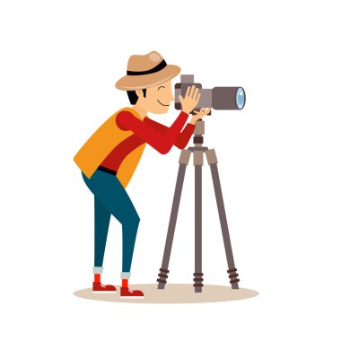 Fotoğrafçı Tripod düz tarzı ile. Vektör çizim