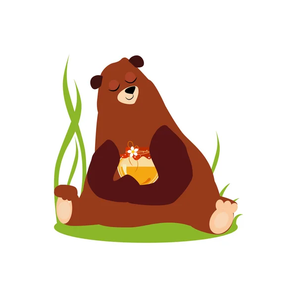 Kreslený medvěd objímání medu. Vektorové ilustrace v plochý — Stockový vektor