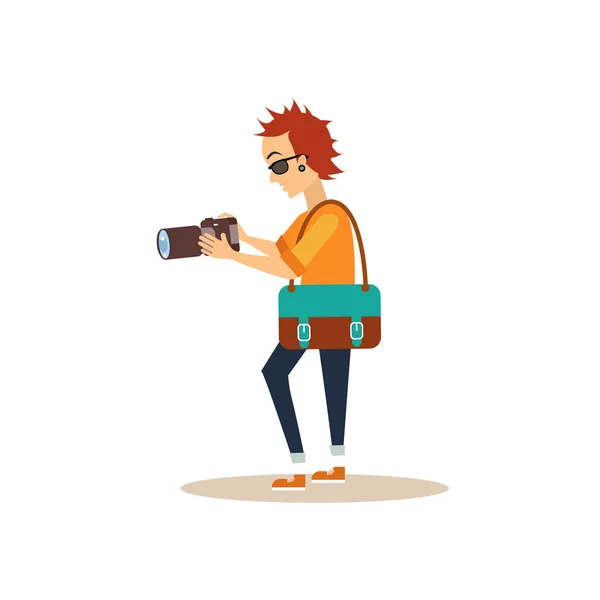 Photographe de travail dans le style plat. Illustration vectorielle — Image vectorielle