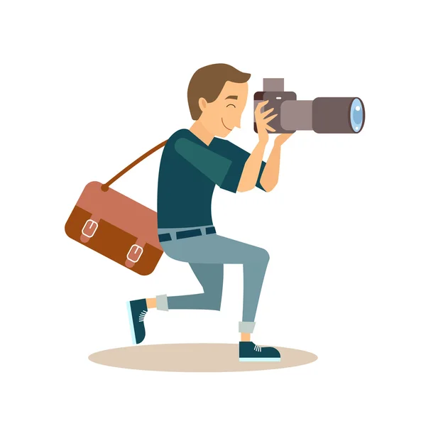 Working Photographer in Flat Style. Vector Illustration — Stock Vector