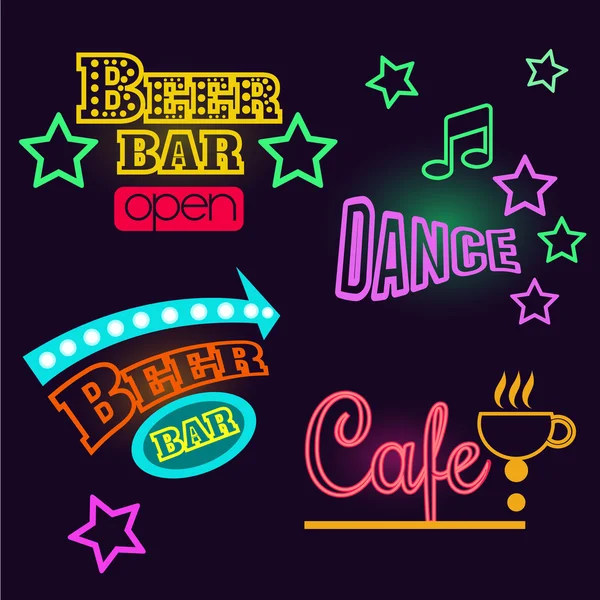 Neon tekenen van Cafe, bier en Bar. Geïsoleerde vectorillustratie — Stockvector