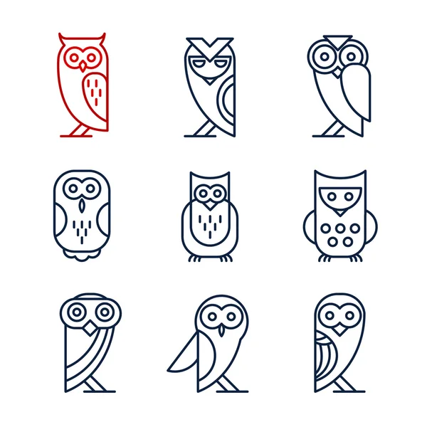 Set van Owl ontwerpelementen in lineaire stijl — Stockvector