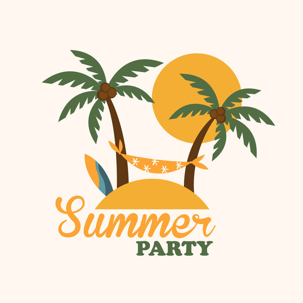 Tropical Holiday Island with Palm Trees, Flat Vector Illustration