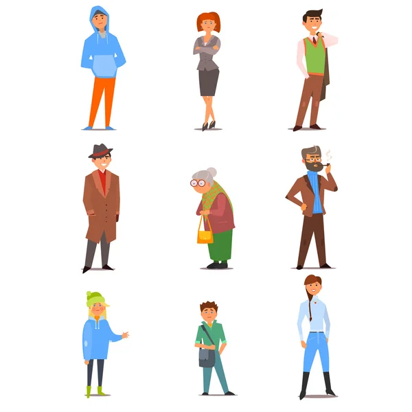 People of Different Lifestyle, Age and Profession (dalam bahasa Inggris). Vector Flat Illustration Set - Stok Vektor
