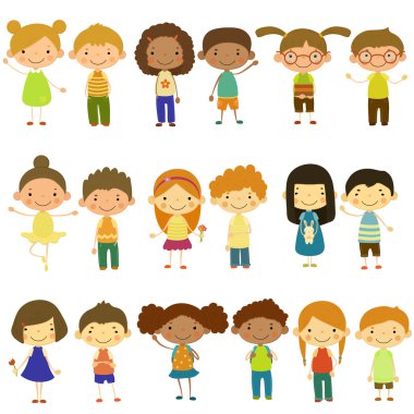 Kids of Different Nationalities and Lifestyles. Vector Illustration in Flat Style Set clipart
