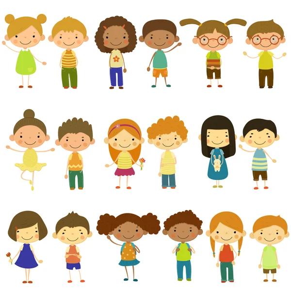 Kids of Different Nationalities and Lifestyles. Vector Illustration in Flat Style Set — Stock Vector