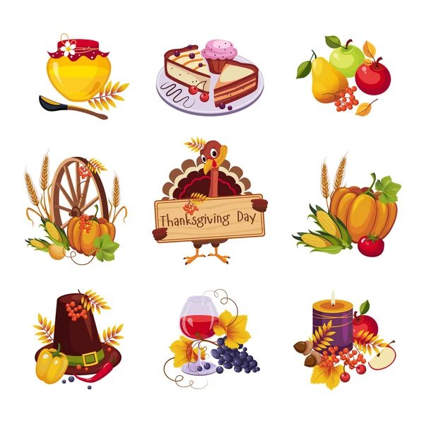 Thanksgiving dekorativa element. Vektor Illustration Set — Stock vektor