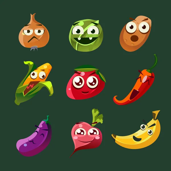 Funny Vegetable and Spice Cartoon, Vector Illustration Set in Flat Style — Διανυσματικό Αρχείο
