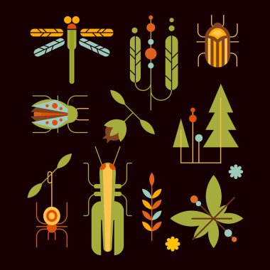 Nature, Insects, Leaves and Tree Icons clipart