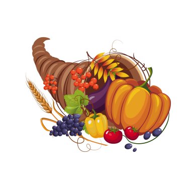 Horn of Plenty with Vegetables, Fruits, clipart