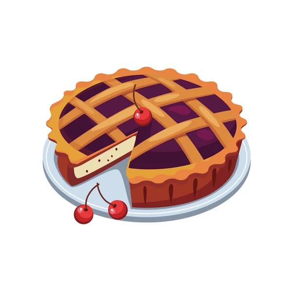 Cherry Pie and Slice. Vector — Stock Vector