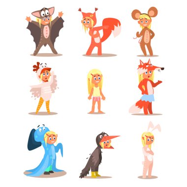 Little Girls Wearing Animal Costumes. clipart