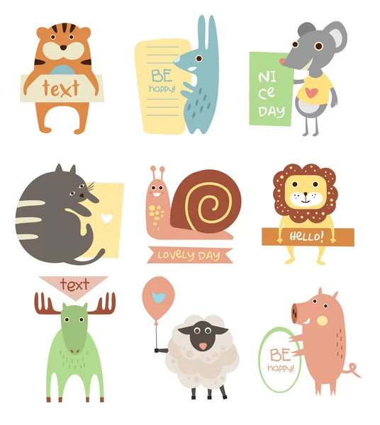 Cute Animals with Ribbons and Boards — Stock Vector