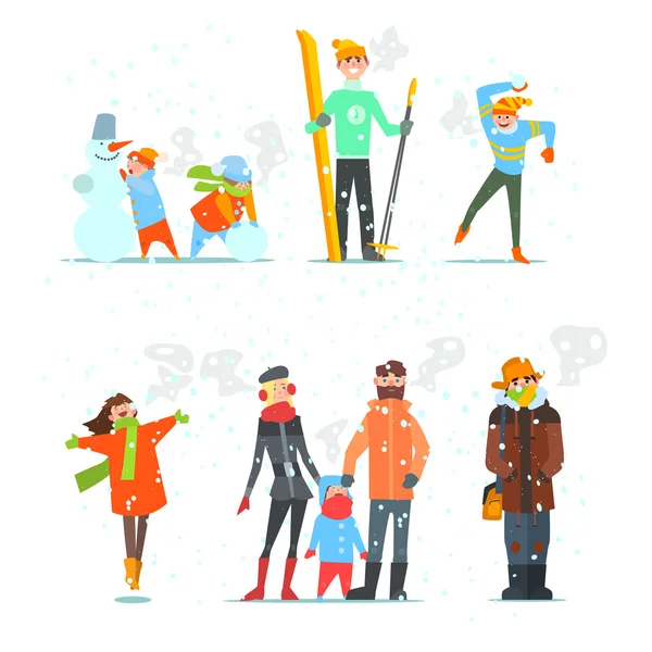 Les gens en hiver et les activités — Image vectorielle