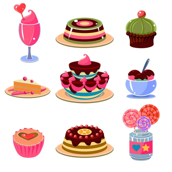 Icônes de dessert lumineux — Image vectorielle