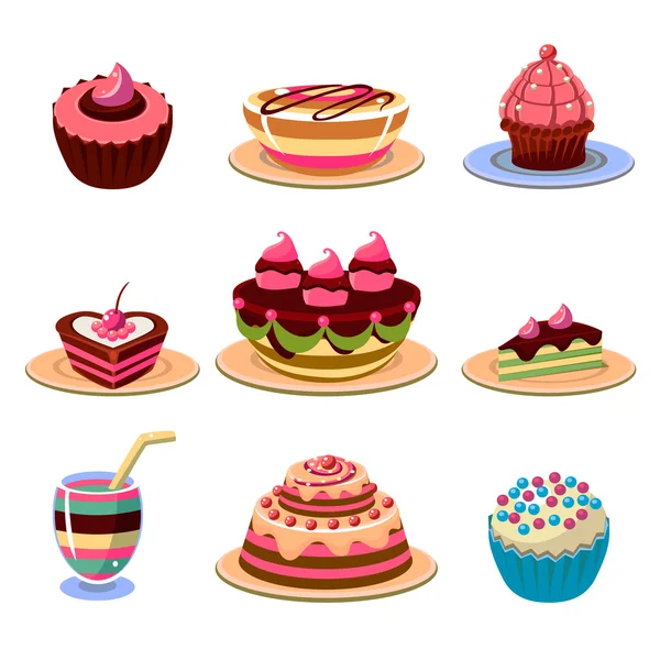 Bright Cakes and Dessert Icons — Stock Vector