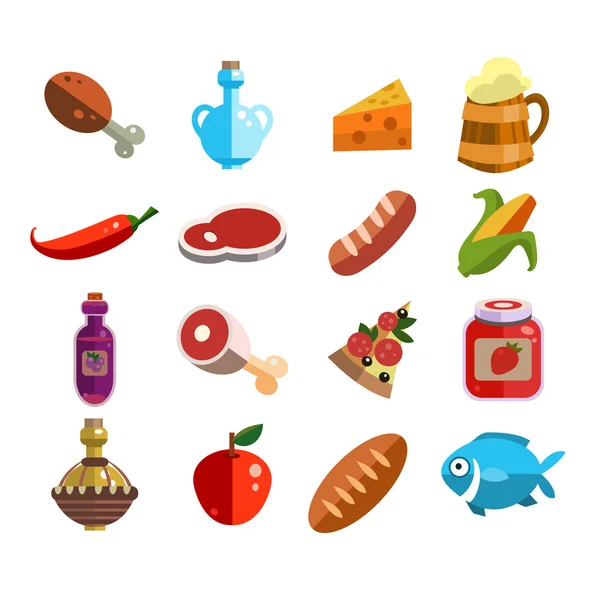 Conjunto de iconos alimentarios de diseño plano — Vector de stock