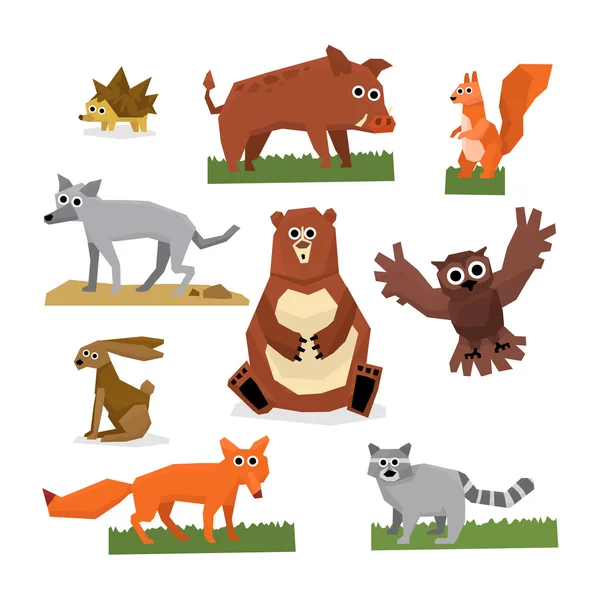 Wild Forest Animals Flat Style Set — Stock Vector