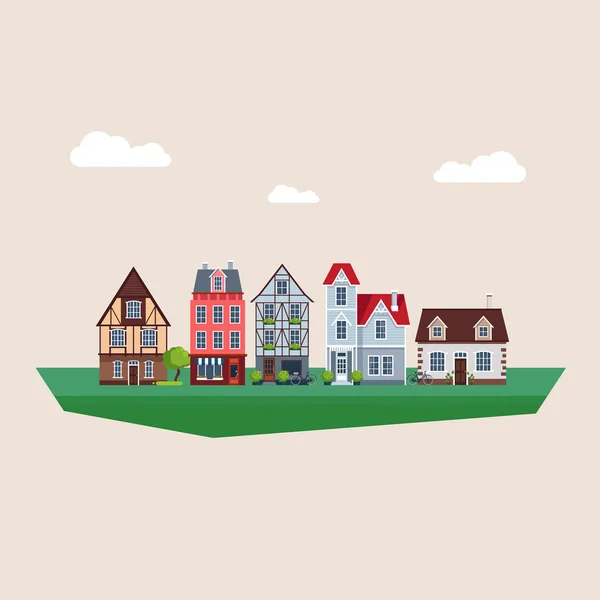 Old Traditional Eurpoean Vintage Houses — Stock Vector