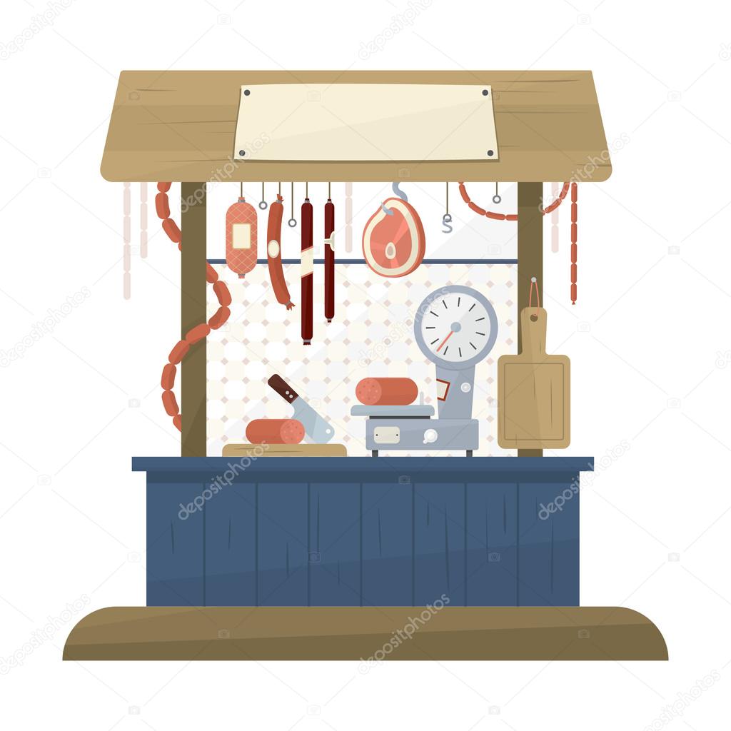 Butchers Shop Flat Design Icon