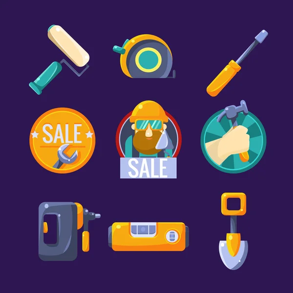 Tools for Building and Repair, Sale. Vector Illustration Set — Stock Vector