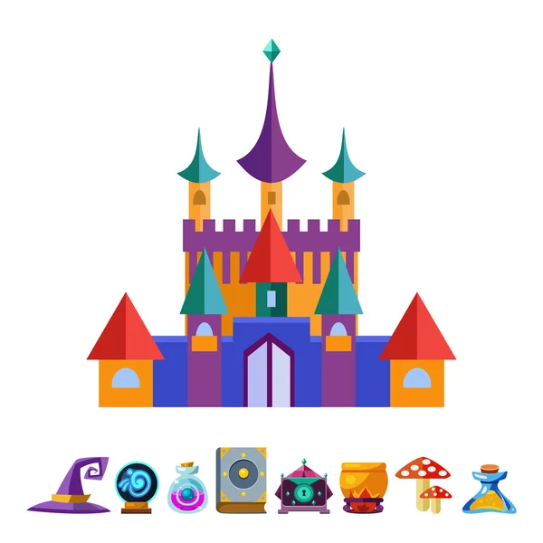 Castillo medieval y elementos para juegos. Ilustraciones vectoriales — Vector de stock