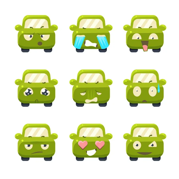 Coches lindos con emoticonos. Set de vectores — Vector de stock