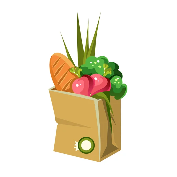 Bolsa de papel con comida. Ilustración vectorial — Vector de stock