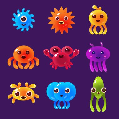 Çizgi film deniz hayvanları, deniz yaşamı renkli vektör çizim