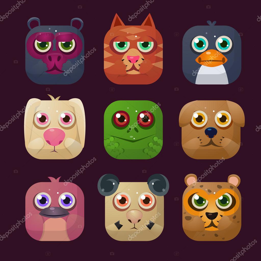Funny Animal Vector Illustration Icon Set ⬇ Vector Image by