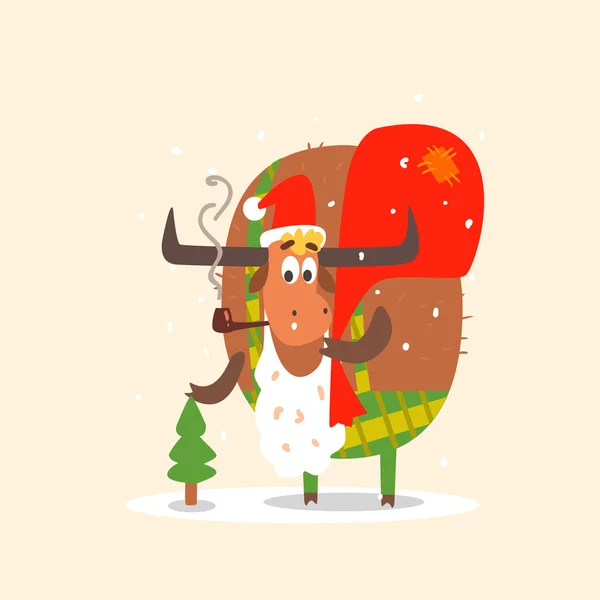 Santa Bull com barba . —  Vetores de Stock