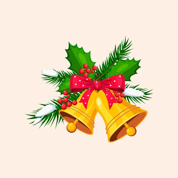Campane di Natale con Arco e Bacche. Illustrazione vettoriale — Vettoriale Stock