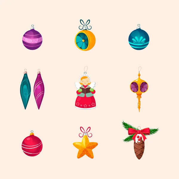 Decoraciones del árbol de Navidad. Set de iconos vectoriales — Vector de stock