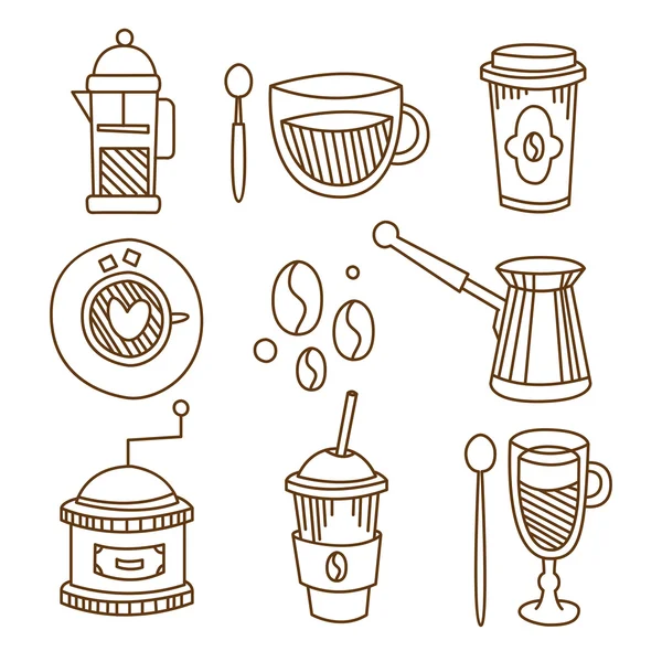 Set di elementi da caffè disegnato a mano. Illustrazione vettoriale . — Vettoriale Stock