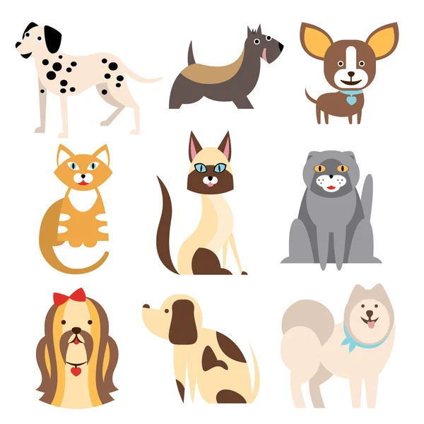 Collection of Cats and Dogs Different Breeds. Vector Illustration — Stock Vector