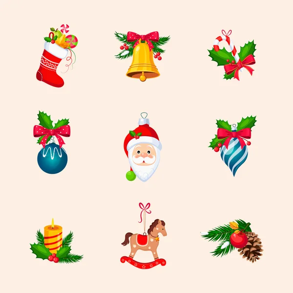 Karácsonyfa díszek. Világos Vector Icon Set — Stock Vector