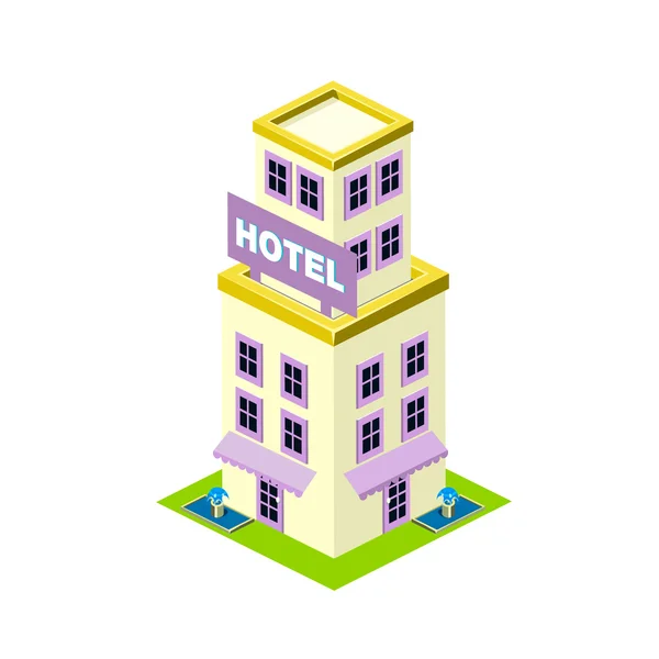 Vector isometrische hotelgebouw pictogram — Stockvector