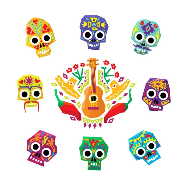 México flores, elementos cráneos . — Archivo Imágenes Vectoriales
