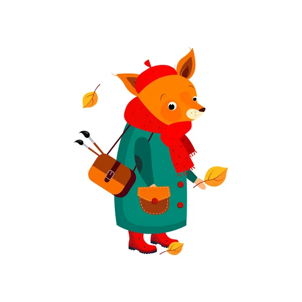 Roztomilý Fox umělec na podzim. — Stockový vektor
