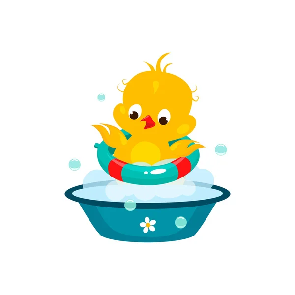 Banyoda sevimli ördek yavrusu. — Stok Vektör