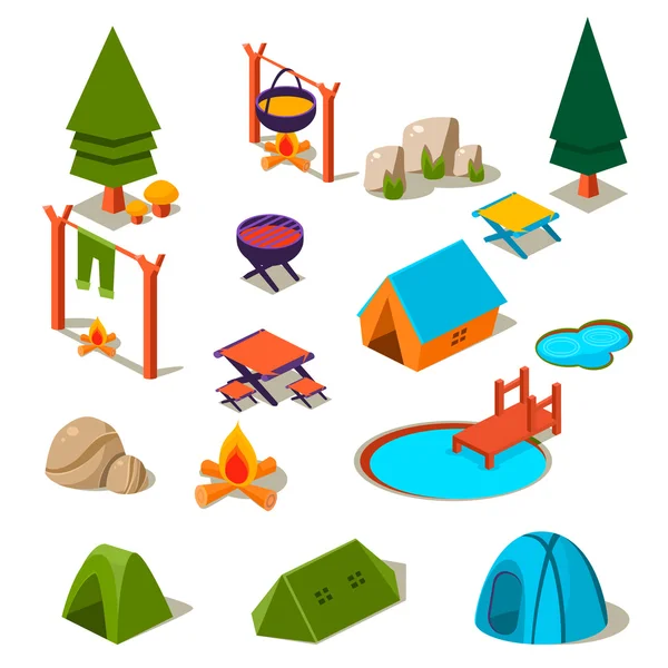 아이소메트릭 3d 숲 캠핑 — 스톡 벡터