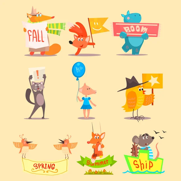 Temporada Plana Animales Iconos . — Vector de stock