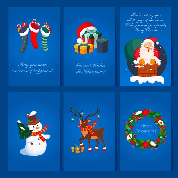 Conjunto de tarjetas de felicitación de Navidad — Vector de stock