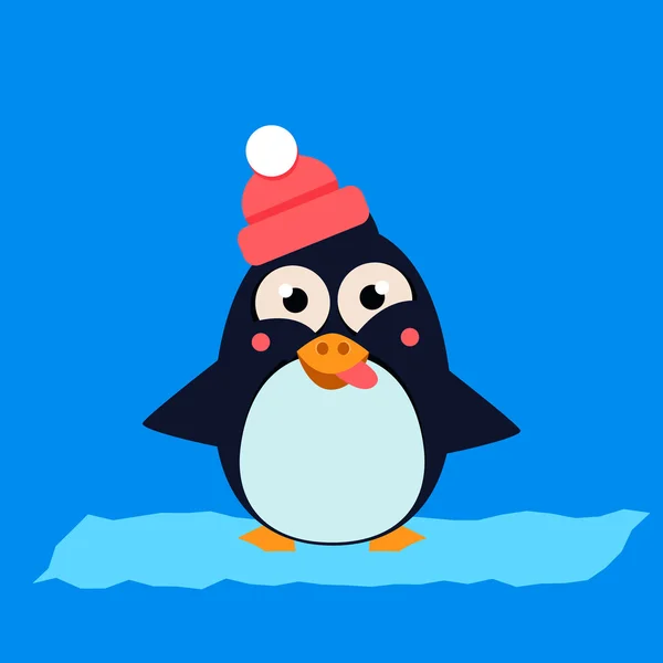 Πιγκουίνος φοράει καπέλο μορφασμούς στον πάγο. — Διανυσματικό Αρχείο