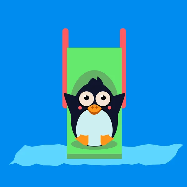 Pingüino montando una montaña rusa . — Vector de stock