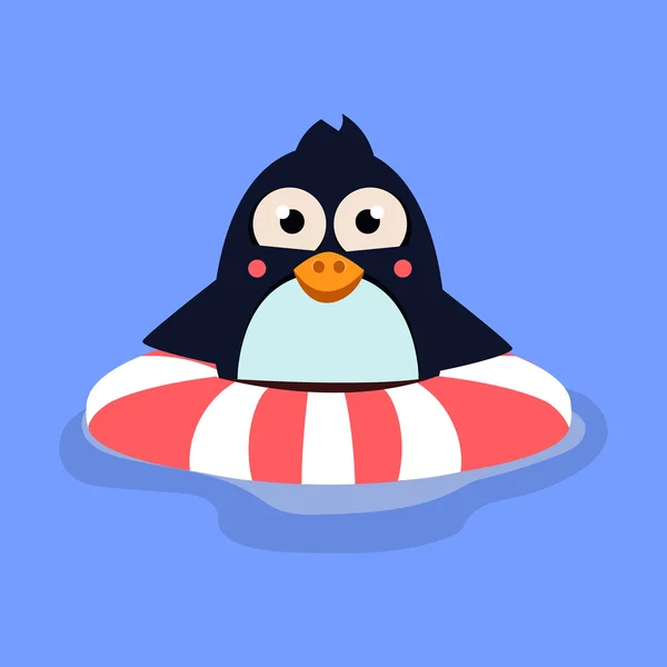Веселий плавальний пінгвін з Lifebuoy . — стоковий вектор
