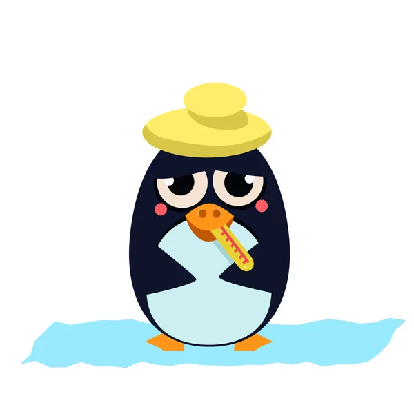 Sick Penguin with Thermometer. — Stock Vector