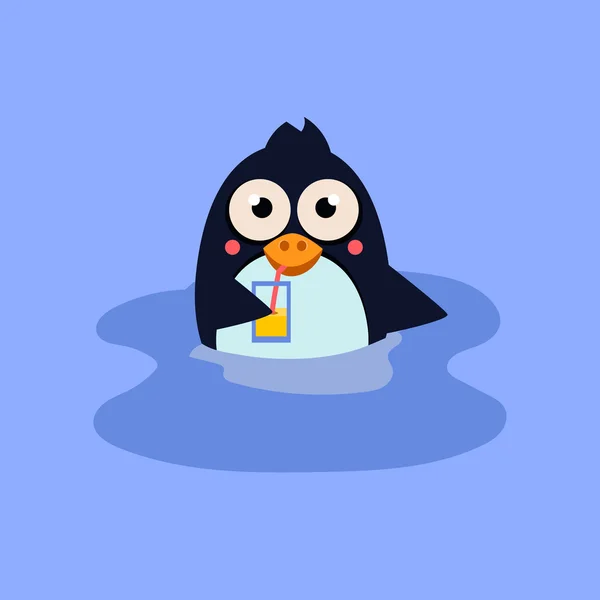 Pinguim de natação engraçado com um coquetel . — Vetor de Stock